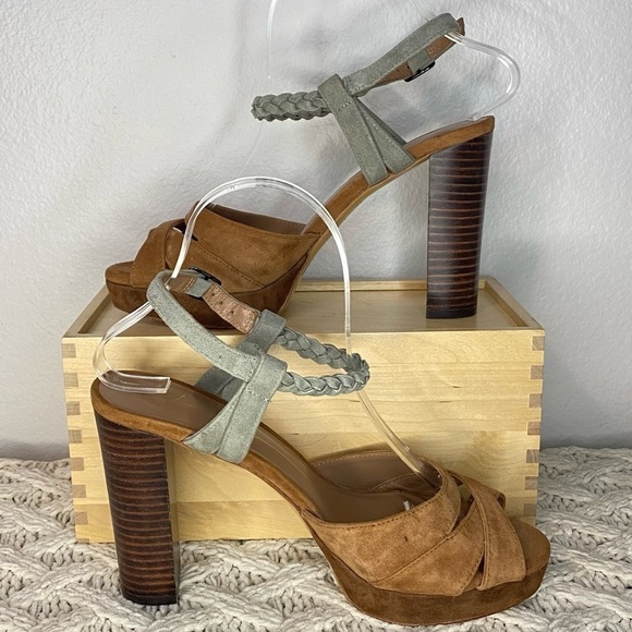 LOLA CRUZ Grey & Tan Suede Ankle Strap Heels - Picture 7 of 16